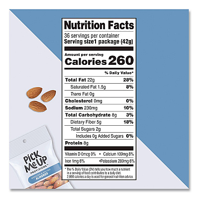 Pick Me Up Provisions Roasted and Salted Almonds, 1.5 oz Pouch, 36/Box (PM62980)