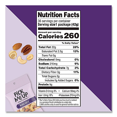 Pick Me Up Provisions Roasted and Salted Mixed Nuts, 1.5 oz Pouch, 36/Box (PM62982)