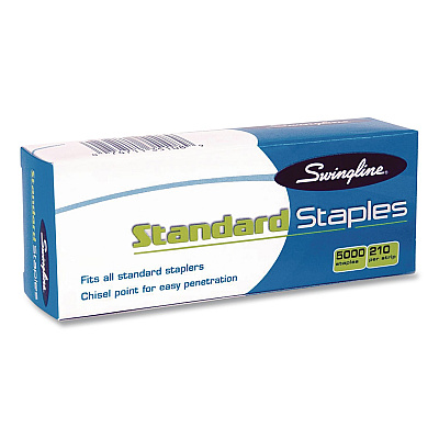 Swingline Standard Staples, 0.25" Leg, Steel, 5,000/Box, 100 Boxes/Carton (35108CT)