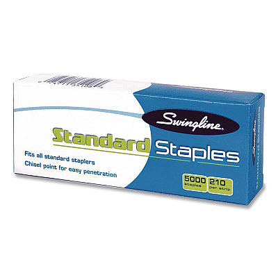 Swingline Standard Staples, 0.25" Leg, Steel, 5,000/Box, 100 Boxes/Carton (35108CT)