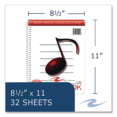 Roaring Spring Music Notebook, Music Transcription Format: 12 Staves, White Cover, (32) 11 x 8.5 Sheets (15009)