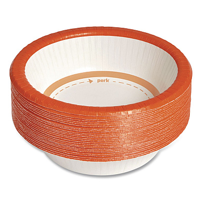Perk Heavy-Weight Paper Bowls, 12 oz, White/Orange, 125/Pack (24375275)