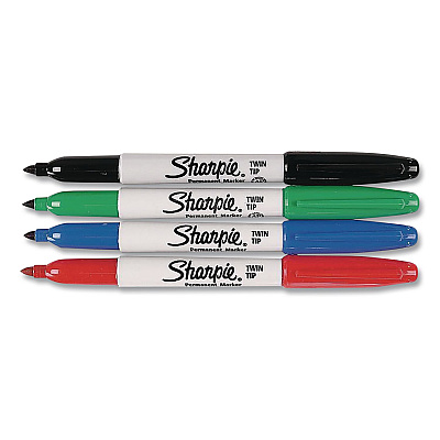 Sharpie Twin-Tip Permanent Marker, Extra-Fine/Fine Tip, Assorted Colors, 4/Pack (32174)