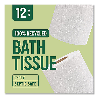 Perk Eco Recycled Toilet Paper, Septic Safe, 2-Ply, White, 240 Sheets/Roll, 12 Rolls/Pack (PK63226)