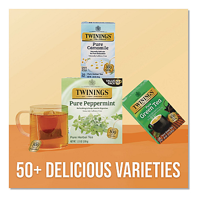 TWININGS Tea Bags, Pure Peppermint, 0.07 oz Tea Bag, 50/Box (TNA53650)