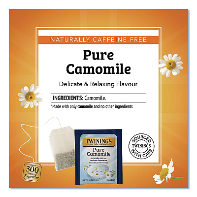 TWININGS Tea Bags, Pure Camomile, 0.05 oz Tea Bag, 50/Box (TNA53651)
