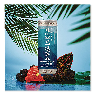 Waiakea Hawaiian Volcanic Cold Brew Coffee, Polynesian Vanilla, 11 oz Can, 12/Carton (NOV00610)