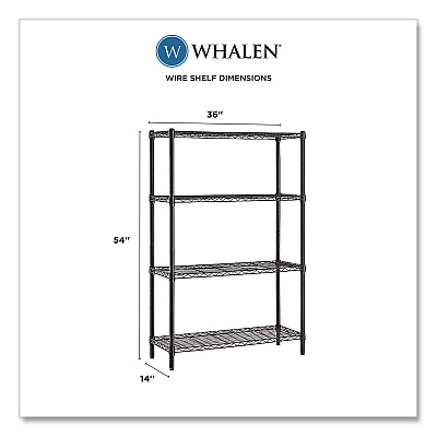 Whalen 4-Shelf Wire Shelving Unit, 36w x 14d x 54h, Black (WS1436544B)