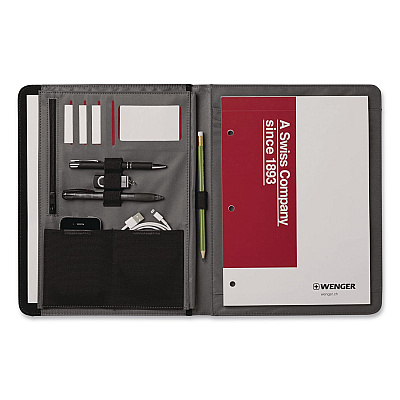 Wenger Merit Vinyl Padfolio, 8.5 x 11 Pad, 10.2 x 13, Open Style Closure, Black (601388)
