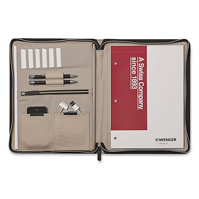 Wenger Amelie Polyester Padfolio with Zipper Closure, 8.5 x 11 Pad, 10.2 x 13, Zipper Closure, Black (601676)