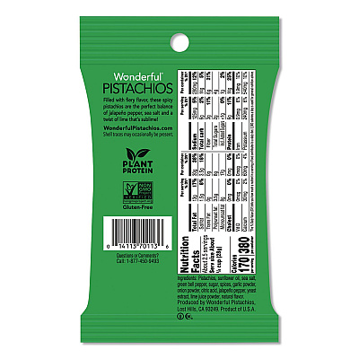 Paramount Farms Wonderful Pistachios, Jalapeno Lime, 2.25 oz Pouch, 8/Box (PAR70154)