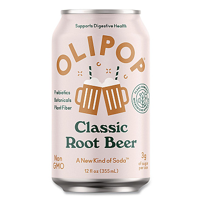 OLIPOP Prebiotic Soda, Root Beer, 12 oz Can, 12/Carton (ICO70288)
