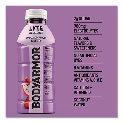 BodyArmor LYTE Sports Drink, Dragonfruit Berry, 16 oz Bottle, 12/Pack (411891)