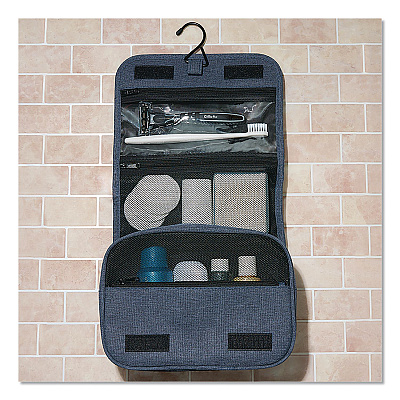 Brookstone Fabric Toiletry Bag, 8.66 x 3.35 x 8.46, Blue (BNKM0001)