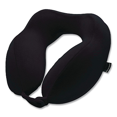 Brookstone Memory Foam Fabric Travel Pillow, One Size Fits Most, 9.84 x 5.5 x 11, Black (BNPM0001)