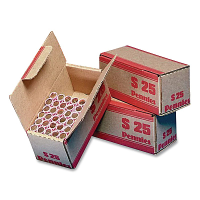 CONTROLTEK Pennies Coin Box, Accommodates $25 in Pennies, 15.5" x 19.25" x 4.5", Red/Kraft, 50/Pack (560059)