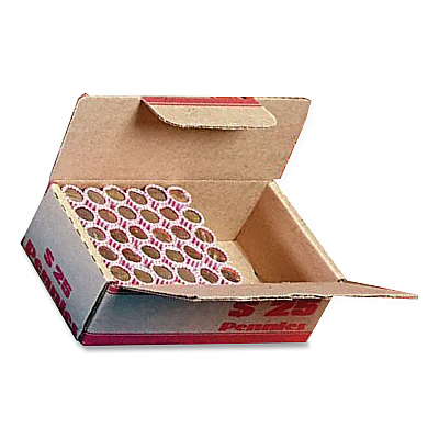 CONTROLTEK Pennies Coin Box, Accommodates $25 in Pennies, 15.5" x 19.25" x 4.5", Red/Kraft, 50/Pack (560059)