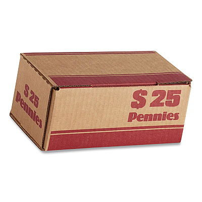 CONTROLTEK Pennies Coin Box, Accommodates $25 in Pennies, 15.5" x 19.25" x 4.5", Red/Kraft, 50/Pack (560059)
