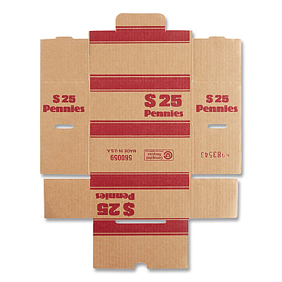 CONTROLTEK Pennies Coin Box, Accommodates $25 in Pennies, 15.5" x 19.25" x 4.5", Red/Kraft, 50/Pack (560059)