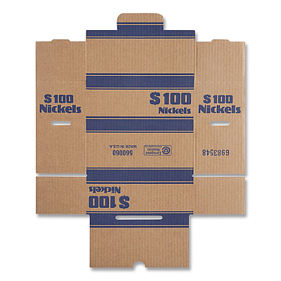 CONTROLTEK Nickels Coin Box, Accommodates $100 in Nickels, 15.5" x 19.25" x 4.5", Blue/Kraft, 50/Pack (560060)
