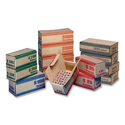 CONTROLTEK Nickels Coin Box, Accommodates $100 in Nickels, 15.5" x 19.25" x 4.5", Blue/Kraft, 50/Pack (560060)