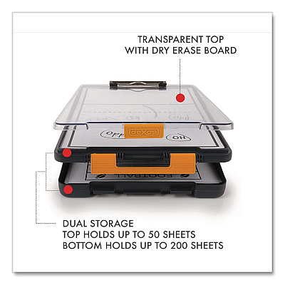 Dexas ClearView Clipcase Storage Clipboard, 0.35" Clip Capacity, Holds 8.87 x 12.25 Sheets, Gray/Orange (5717804)