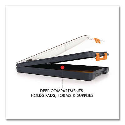 Dexas ClearView Clipcase Storage Clipboard, 0.35" Clip Capacity, Holds 8.87 x 12.25 Sheets, Gray/Orange (5717804)