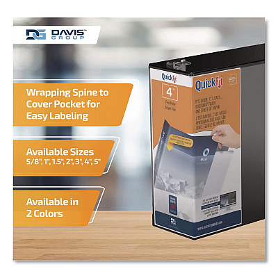 Stride QuickFit D-Ring View Binder, 3 Rings, 4" Capacity, 11.5 x 8, Black (870601)