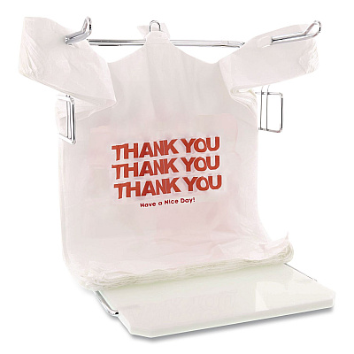 Garvey Plastic Shopping Bags, "Thank You - Have a Nice Day", Cut-Out Handles, 22 x 11.5 x 6, White/Red, 250/Box (063036)