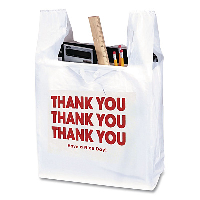 Garvey Plastic Shopping Bags, "Thank You - Have a Nice Day", Cut-Out Handles, 22 x 11.5 x 6, White/Red, 250/Box (063036)