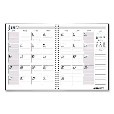 House of Doolittle Recycled Academic Monthly Appointment Planner, 11 x 8.5, Charcoal Gray Cover, 14-Month: July 2025 to Aug 2026 (22650326)