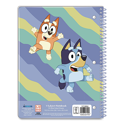 Innovative Designs Licensed Spiral Notebook, Bluey and Bingo, 1-Subject, Wide/Legal Rule, Multicolor Cover, (70) 10.5 x 8 Sheets (717158BLUSA)