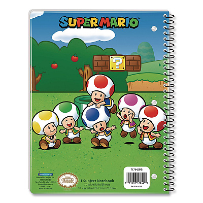 Innovative Designs Licensed Spiral Notebook, Super Mario, 1-Subject, Wide/Legal Rule, Multicolor Cover, (70) 10.5 x 8 Sheets (717842MBSA)