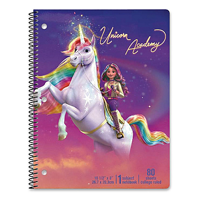 Inkology Licensed Spiral Notebook, Randomly Assorted Unicorn Academy Cover Designs, Medium/College Rule, (80) 10.5 x 8 Sheets (4820212PDQ)