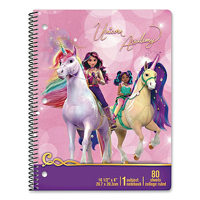 Inkology Licensed Spiral Notebook, Randomly Assorted Unicorn Academy Cover Designs, Medium/College Rule, (80) 10.5 x 8 Sheets (4820212PDQ)