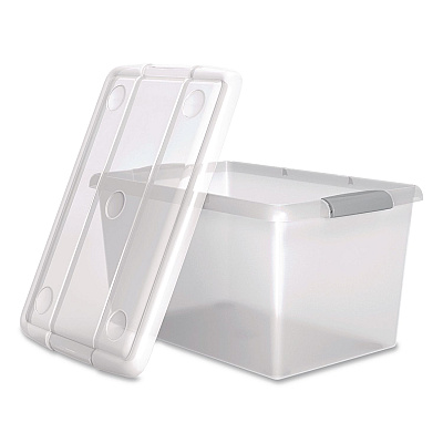 IRIS Store and Slide Latching Lid Storage Bin, 61 qt, 15.55 x 23.42 x 12.99, Clear (270017)