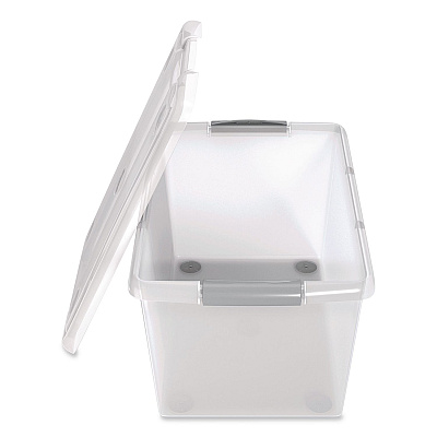 IRIS Store and Slide Latching Lid Storage Bin, 61 qt, 15.55 x 23.42 x 12.99, Clear (270017)