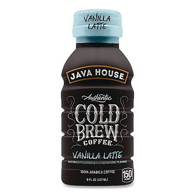 Java House Cold Brew Coffee, Vanilla Latte, 8 oz Bottle, 24/Carton (HFP01785)
