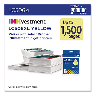 Brother LC506 INKvestment, High-Yield Ink, 1,500 Page-Yield, Yellow (LX506XLYS)