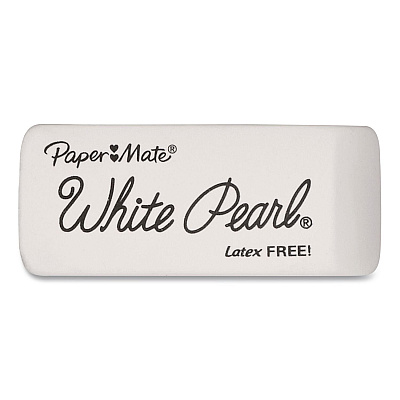 Paper Mate White Pearl Latex-Free Plastic Eraser, For Pencil Marks, Rectangular Block, White, 3/Pack (70624)