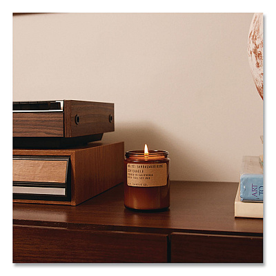 P.F. Candle Co. Sandalwood Rose Soy Candle, 40 to 50 Hours Burn Time, 2.9" d x 3.5" h, 7.2 oz, Amber (SC32)