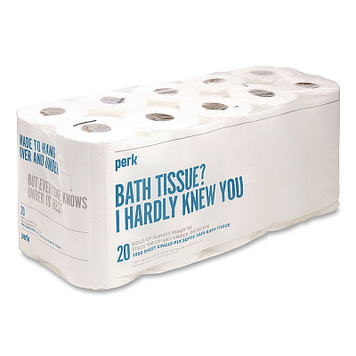 Perk Septic Safe Toilet Paper, 1-Ply, White, 1,000 Sheets/Roll, 20 Rolls/Pack (24388712)