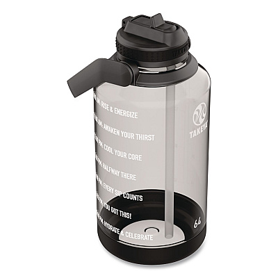 TAKEYA Tritan Motivational Plastic Water Bottle, 64 oz, Stormy Black (54145)