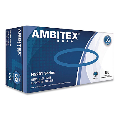 AMBITEX N5201 Series Powder-Free Nitrile Gloves, Large, 9" Long, Blue, 100/Box, 10 Boxes/Carton (NLG5201)
