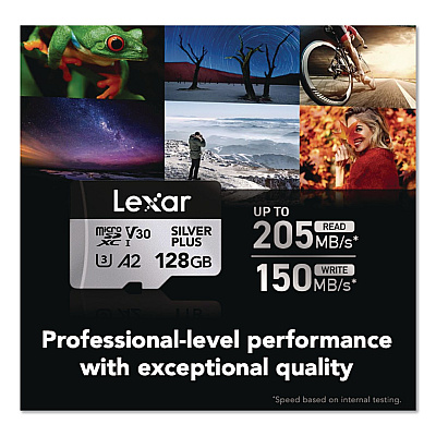 Lexar Professional SILVER Series SDXC Memory Card, 205MB/s Read Speeds and 150MB/s Write Speeds, UHS-I V30 U1 Class 10, 128 GB (LSDSIPL128GB)