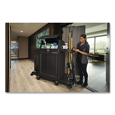 Vacuum Holder, For All Rubbermaid Commercial Full Size and Compact Housekeeping Carts, Plastic, Black, 6/Carton (2202571)