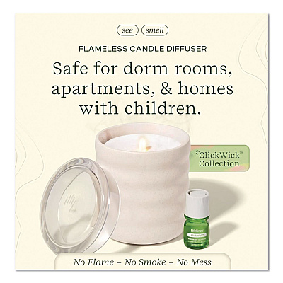 Lifelines Aromatherapy Essential Oil Flameless Candle Diffuser, Rosemary and Lemon Essential Oil, 5.5 x 5.5 x 5.5, Ivory (111617)