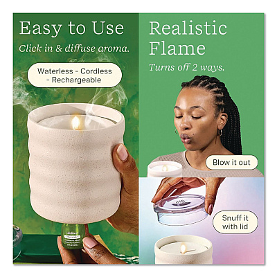 Lifelines Aromatherapy Essential Oil Flameless Candle Diffuser, Rosemary and Lemon Essential Oil, 5.5 x 5.5 x 5.5, Ivory (111617)