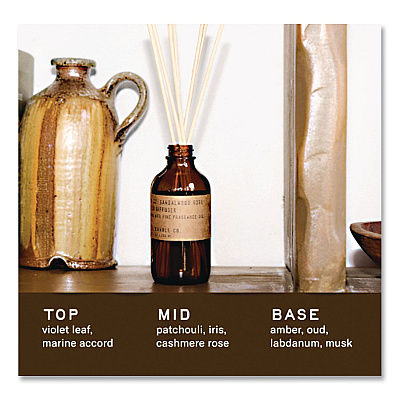 P.F. Candle Co. Reed Diffuser, Sandalwood Rose, 3.5 oz, 4.25" Bottle, 9" Reeds, Amber (RD32)