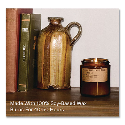 P.F. Candle Co. Sandalwood Rose Soy Candle, 40 to 50 Hours Burn Time, 2.9" d x 3.5" h, 7.2 oz, Amber (SC32)
